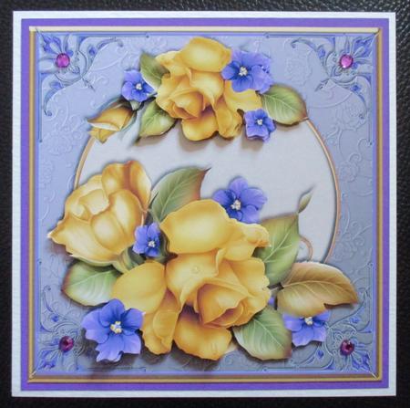 Yellow Roses with Lilac Fowers Card Front by Davina Rundle