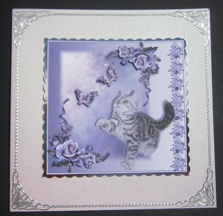Cute Kitten with Butterfly's 8x8 Card Topper by Davina Rundle