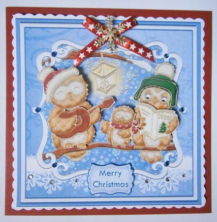 Christmas Carol Singing Owls Square Topper & Decoupage by Davina Rundle