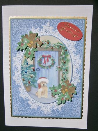 Puppy in the Snow by the Cottage Door Decoupage Topper by Davina Rundle