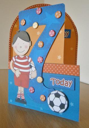 3D 7th Birthday Footballer Shaped Front Card with Decoupage by Davina Rundle