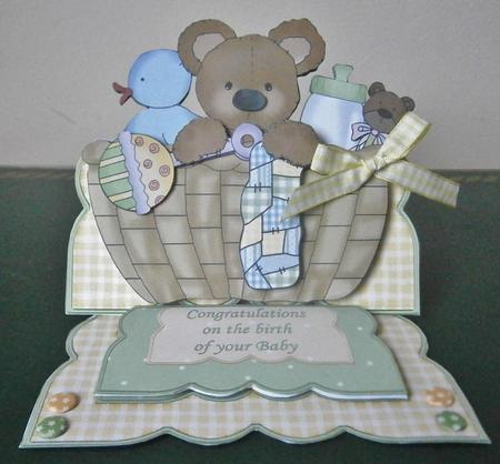 New Baby Boy or Girl Bear Basket Easel Card Kit by Davina Rundle