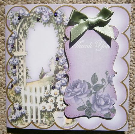 Lilac Rose Arch Thank You 5in Folded Card with Topper by Davina Rundle