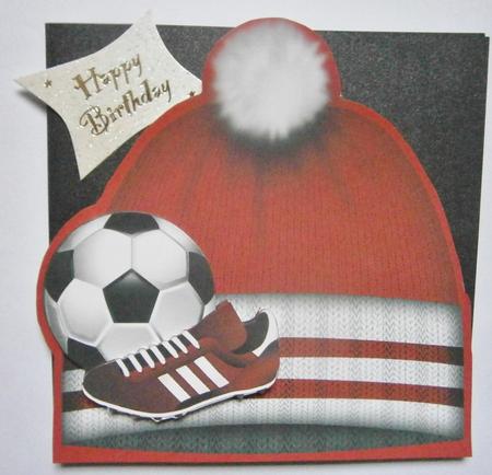 Football Hat Red and White Card Front 8 x 8 by Davina Rundle