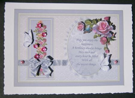 Roses Butterflies and Bow Card Front by Davina Rundle