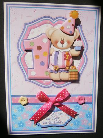 1st Birthday Girl Clown Card Topper & Decoupage by Davina Rundle