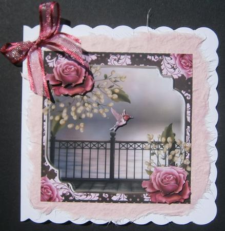 The Humming Bird and Pink Roses 8x8 Topper by Davina Rundle