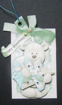 Little White Bear on a Tag with Bow by Davina Rundle