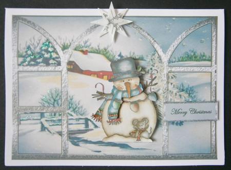 Snowman and Scene View from My Window Card by Davina Rundle