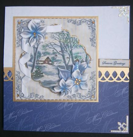 Blue Blue Christmas Card with a Topper by Davina Rundle