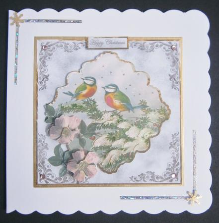 Christmas Rose and Birds Card with a Topper by Davina Rundle