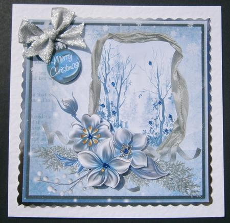 Winter Flowers & Snow Scene at in Blue 8x8inch by Davina Rundle