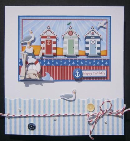 Beach Huts at the Coast Card Front & Decoupage by Davina Rundle