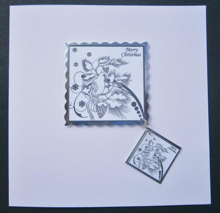 Bird in a Pine Tree 8x8 Black and White Topper by Davina Rundle