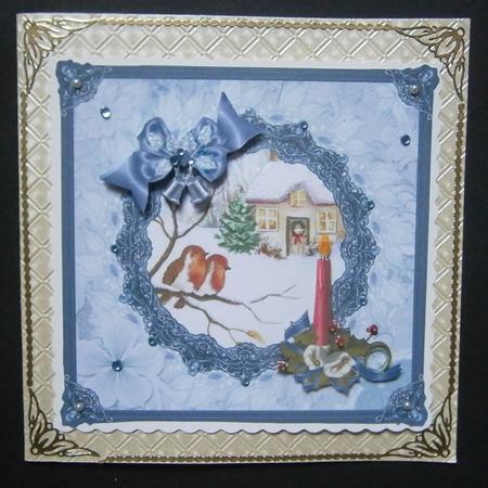 8x8 Robins with Blue Frame and Candle by Davina Rundle