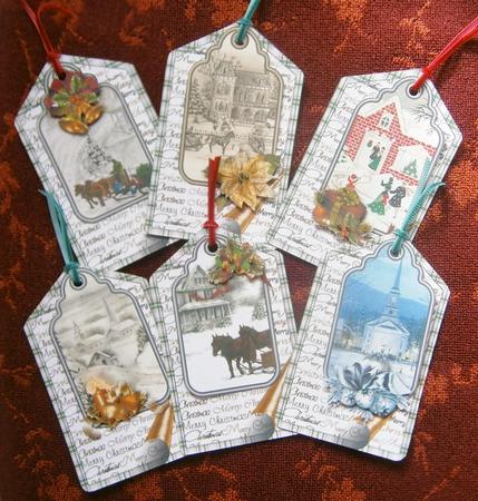 Vintage Christmas Tags Sheet with Decoupage by Davina Rundle