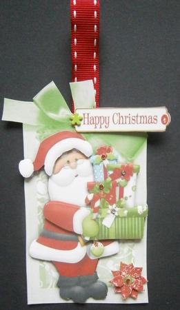 Santa on a Lovely Tag with Bow and Presents by Davina Rundle