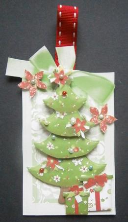 Christmas Tree on a Tag with Bow and Presents by Davina Rundle