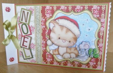 Christmas Kitty Kiss Card Topper & Decoupage by Davina Rundle