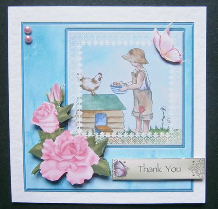8x8 Silk with Roses - Boy Collecting Eggs Decoupage Sheet by Davina Rundle