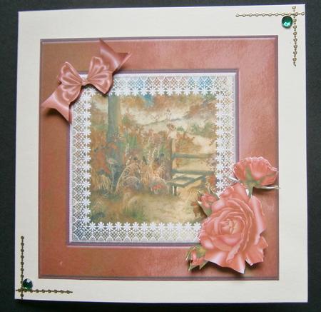 8x8 Silk with Roses -autumn Scene Decoupage by Davina Rundle