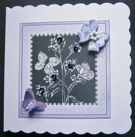 8x8 Black and White Butterflies with Lilac Bow by Davina Rundle
