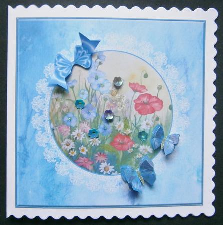 8x8 Silk , Lace and Butterflies Field Flowers Decoupage by Davina Rundle