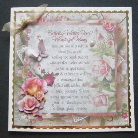 Pink Rose Nanny Birthday Verse 8x8inch Step by Step by Davina Rundle