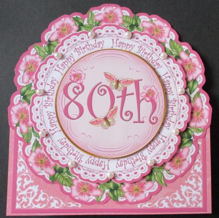 Pink Blossom Happy 80th Birthday 3D Picture Doily C & E Kit by Davina Rundle