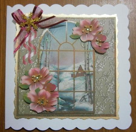 Winter Cabin Window View Card with Topper by Davina Rundle