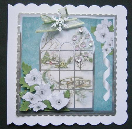 Over the Bridge Winter Scene Window View Card by Davina Rundle
