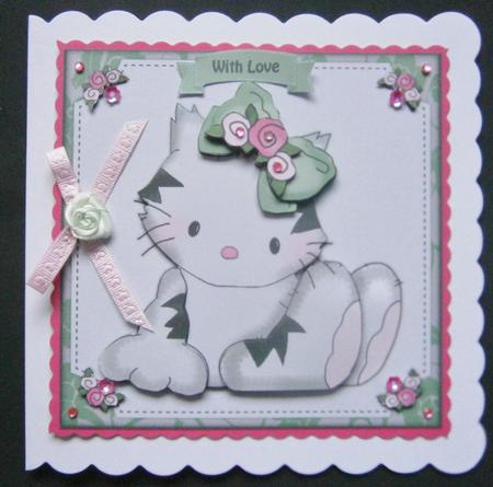 Sweet Kitty with Bow 3D Decoupage Kit by Davina Rundle