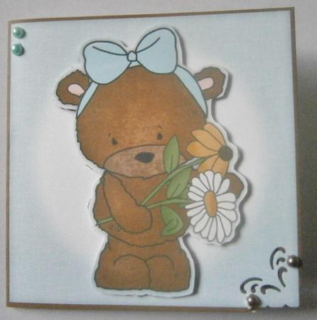 Cute Teddy Holding Flowers 4x4 Quick Card by Davina Rundle