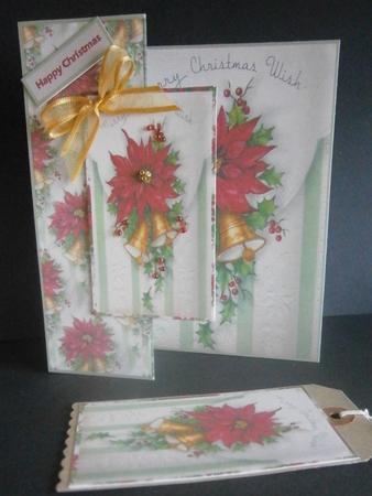Poinsettias and Plaid Fold Back Vintage Card by Davina Rundle
