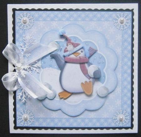 Penguin Snowball Splat Christmas Card Topper & Decoupage by Davina Rundle