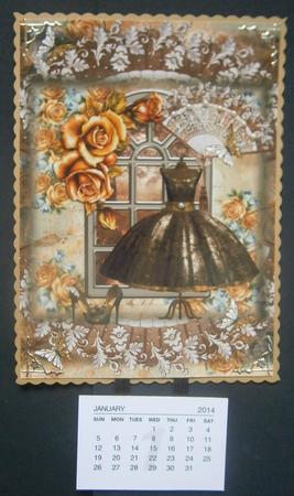 Beautiful A4 Size Vintage Style Brown and Gold Dress by Davina Rundle