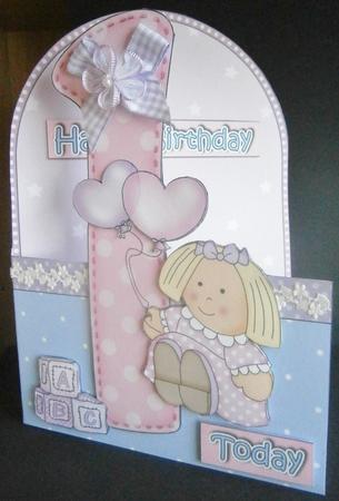 3D 1st Birthday Doll Shaped Front Card with Decoupage by Davina Rundle
