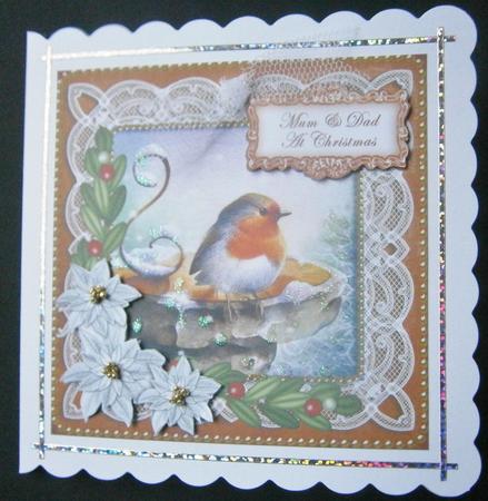 Borange Robin Mum & Dad at Christmas 8in Sentiment Topper by Davina Rundle