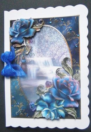 Beautiful Blue Roses at the Waterfall by Davina Rundle