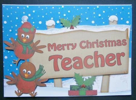Christmas Teacher Robins Signpost 5x7 Easicut Decoupage by Davina Rundle