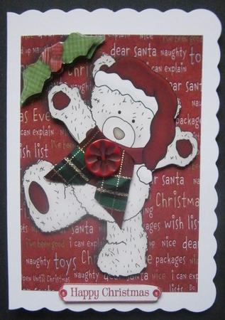 Cute Tatty Teddy with Dark Red Santa Hat by Davina Rundle