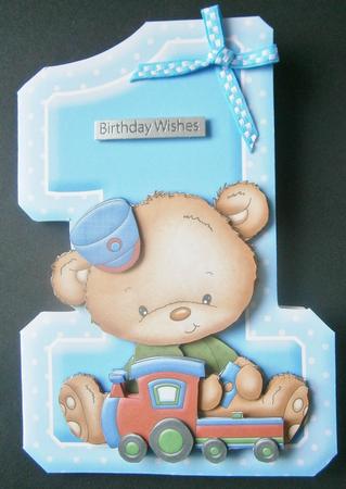 Age 1 Teddy & Train Shape Card & Decoupage Mini Kit by Davina Rundle