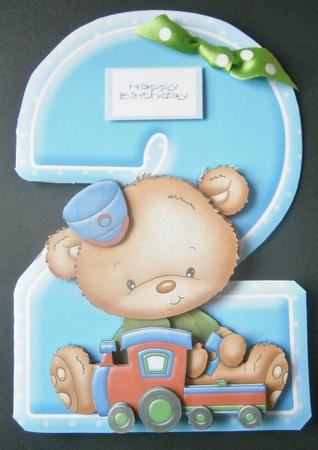 Age 2 Teddy & Train Shape Card & Decoupage Mini Kit by Davina Rundle