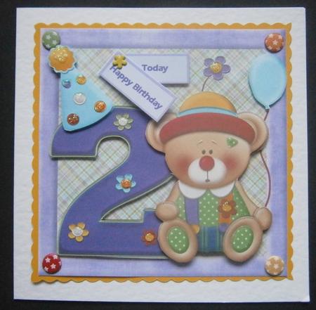 Clown Teddy Bear Age 2 Card with Decoupage by Davina Rundle