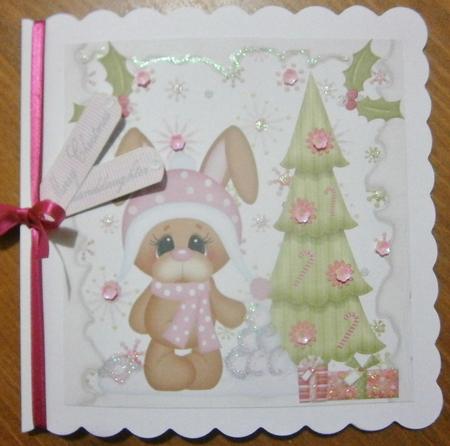 8x8 Christmas Bunny in Pink with Tree by Davina Rundle