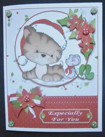 Christmas Kitty Kisses Red Quick Card by Davina Rundle
