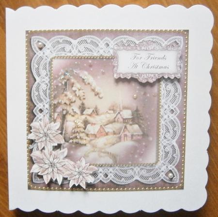 Snowy Village for Friends at Christmas 8in Sentiment Topper by Davina Rundle