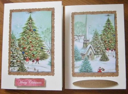 Christmas Tree & with Church in Wooden Frames by Davina Rundle