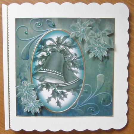 Christmas Bells Teal Toned 8in Swirl Decoupage Topper by Davina Rundle