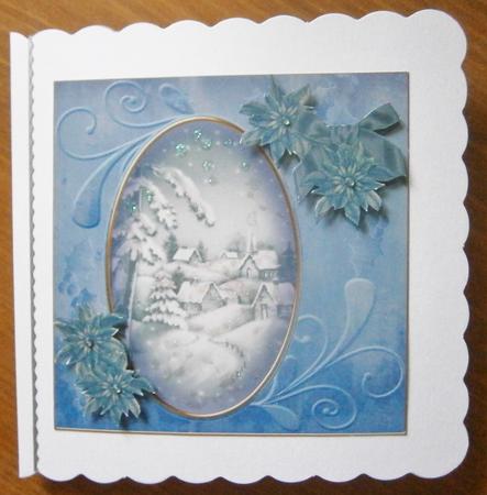 Snowy Village Blue Toned 8in Swirl Decoupage Topper by Davina Rundle